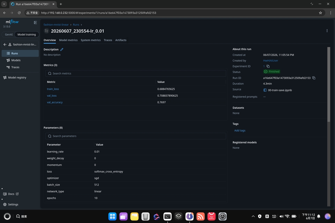 MLflow run hyperparameters