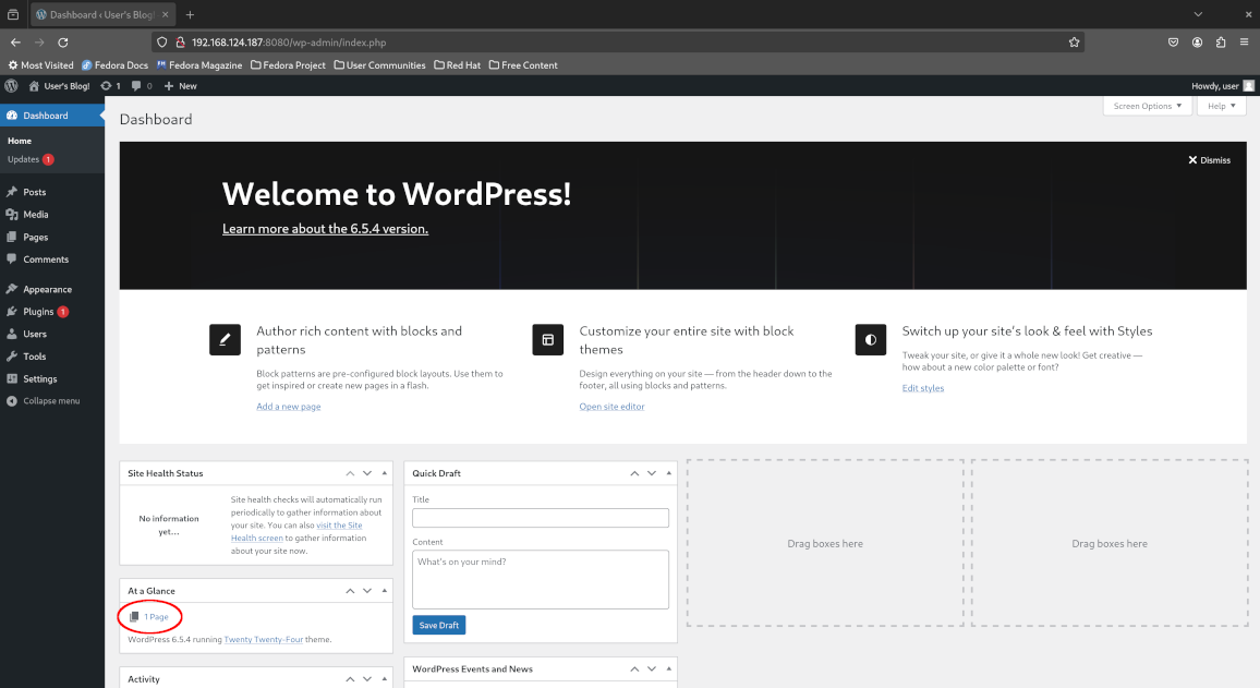 WordPress admin dashboard - no more blog posts