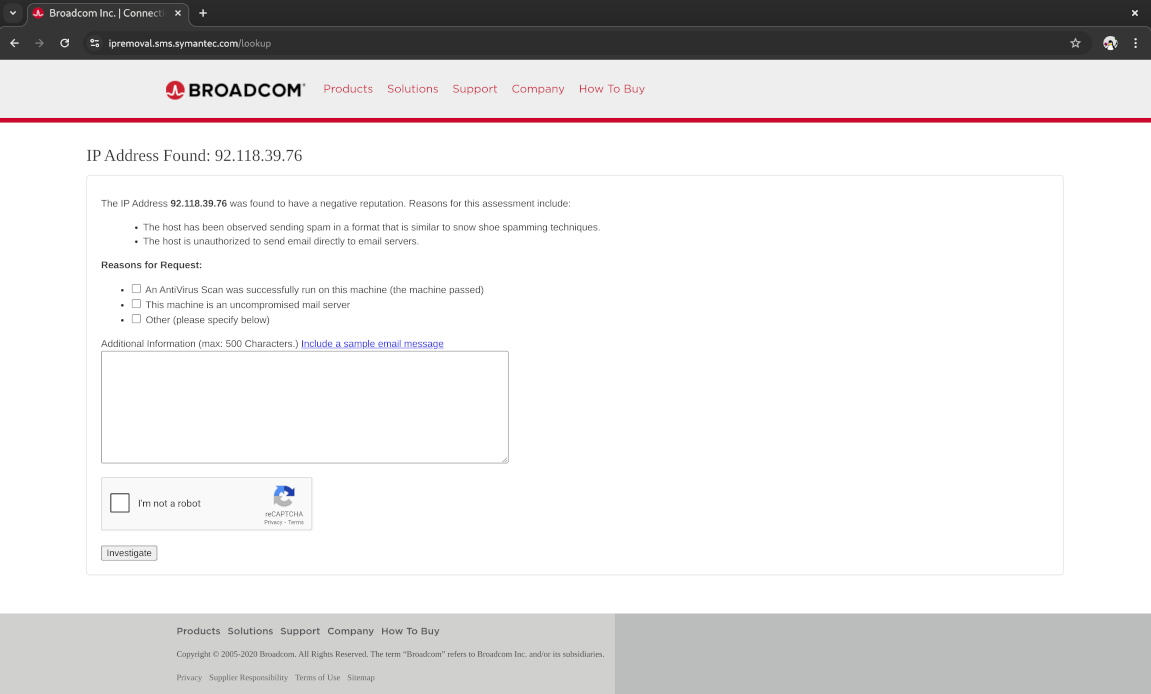 Symantec bad IP reputation for address 92.118.39.76